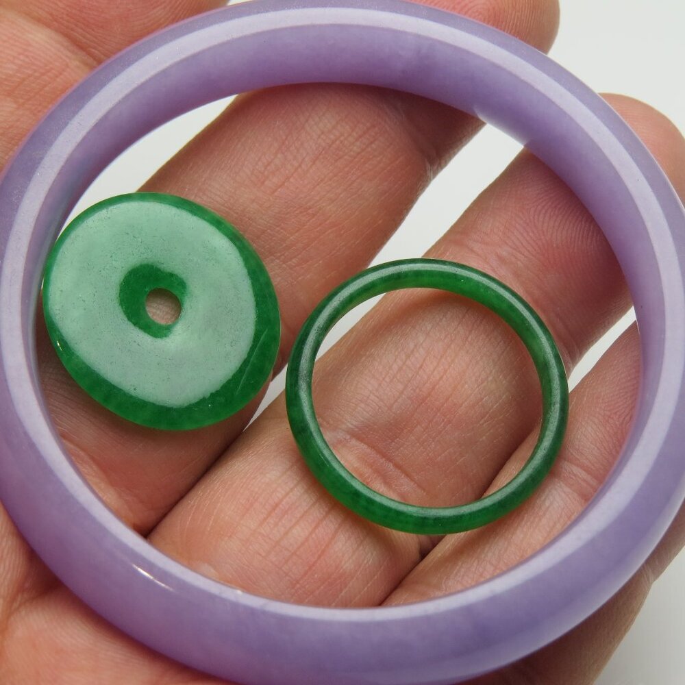 "Purple Jade bangle +  REE Jade Ring Jade Donut "